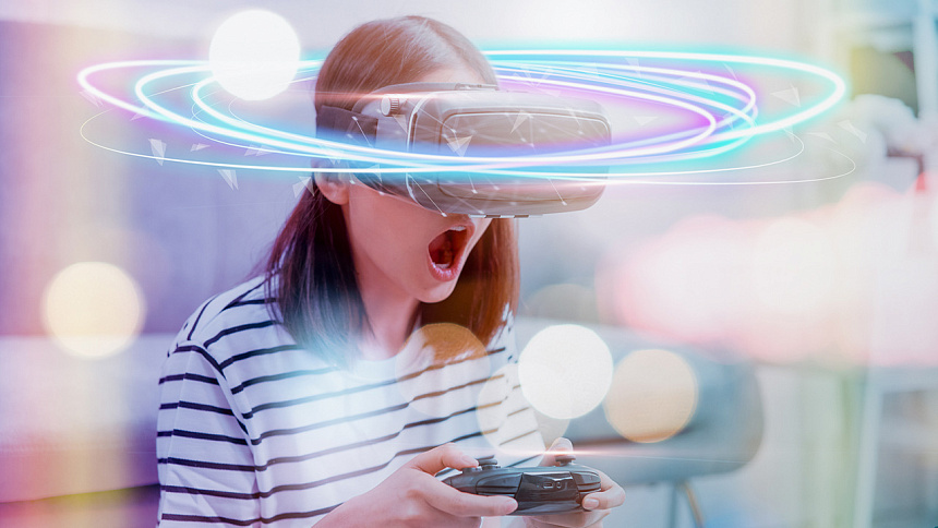 Girl in 3d glasses photo