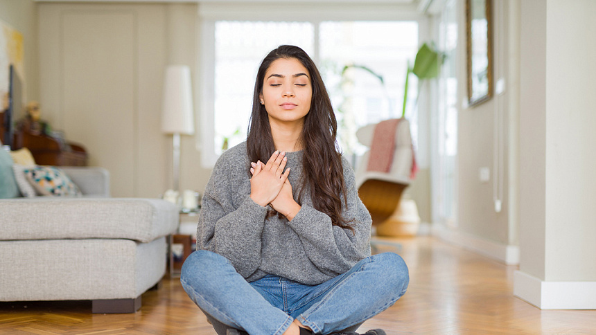 Girl meditating photo
