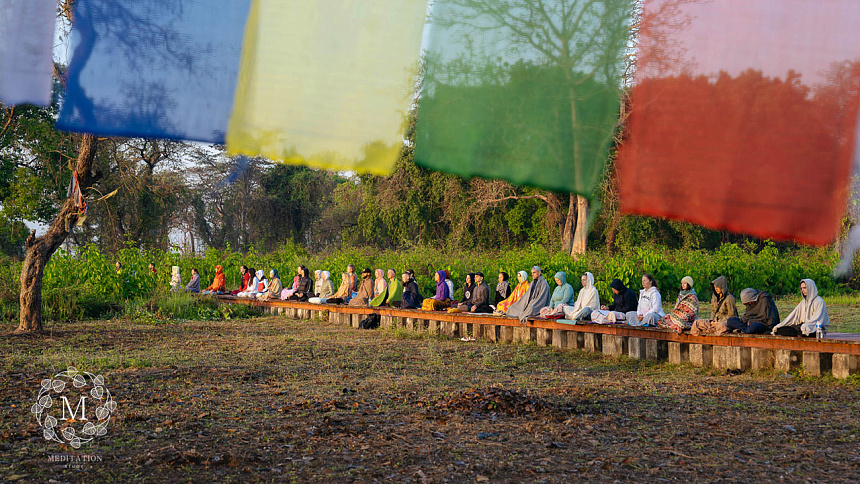Group meditation in India photo