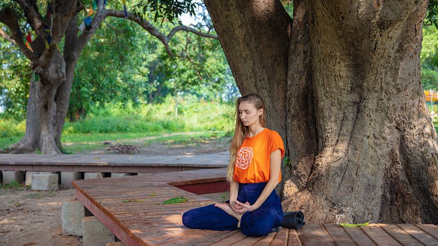 Meditation near the Bodhi tree in India