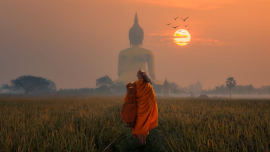 monks, Buddha statue