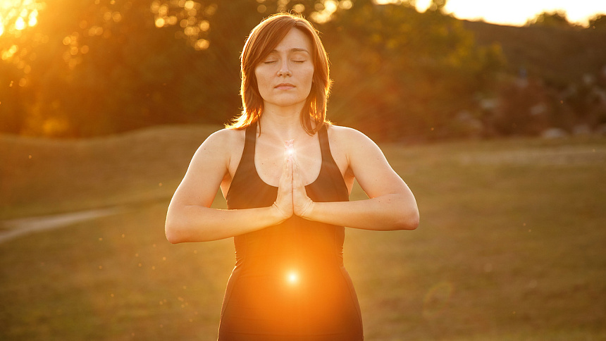 woman, chakras, namaste