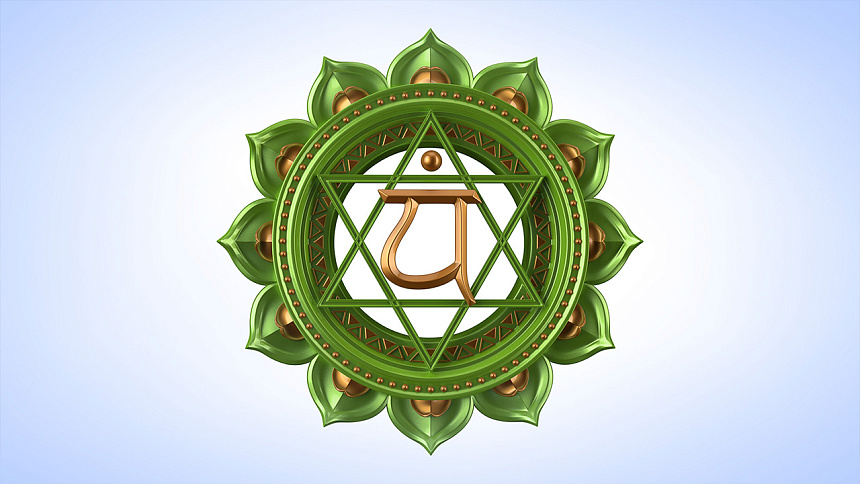Green color and twelve-petal mandala of Anahata Chakra foto